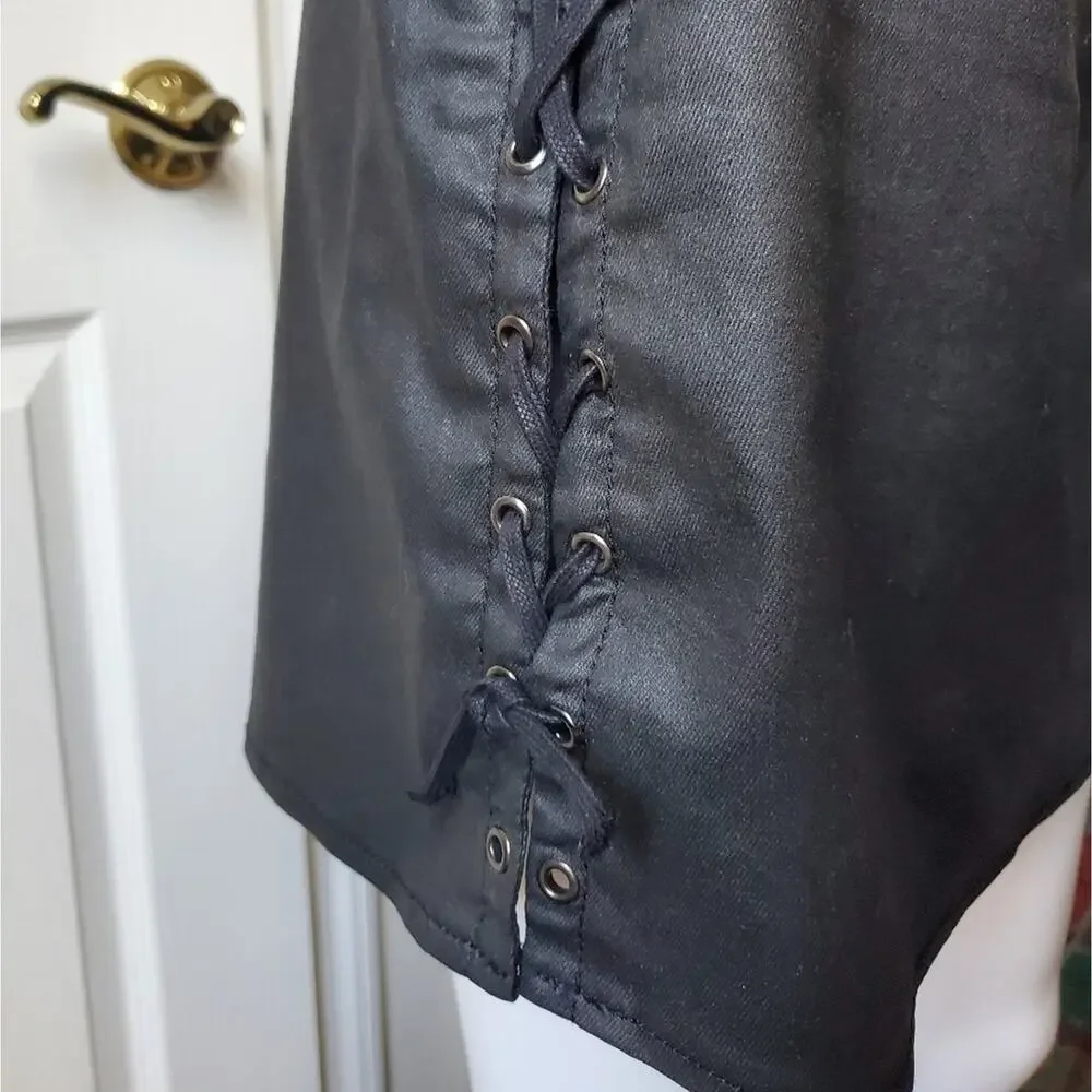 French Connection Skirt Coated Denim Lace Up Party Date Night Sexy Holiday Goth